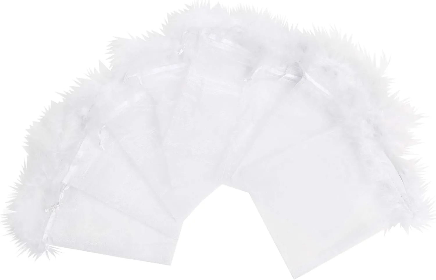 Organza Drawstring Bags Bulk, Feather Trimmed Top Pouches Bulk, Gift for Women Party Planner, White, 7x9 Inch