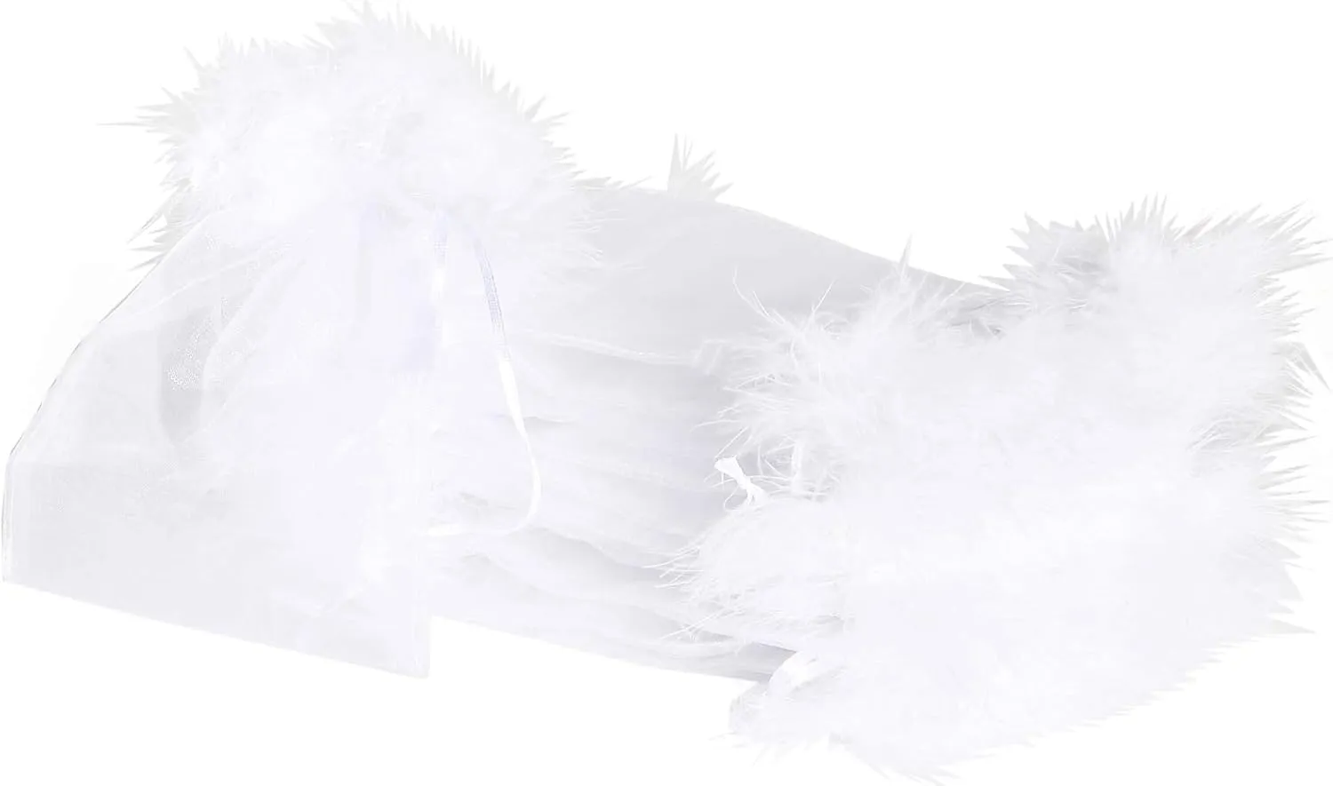 Organza Drawstring Bags Bulk, Feather Trimmed Top Pouches Bulk, Gift for Women Party Planner, White, 7x9 Inch