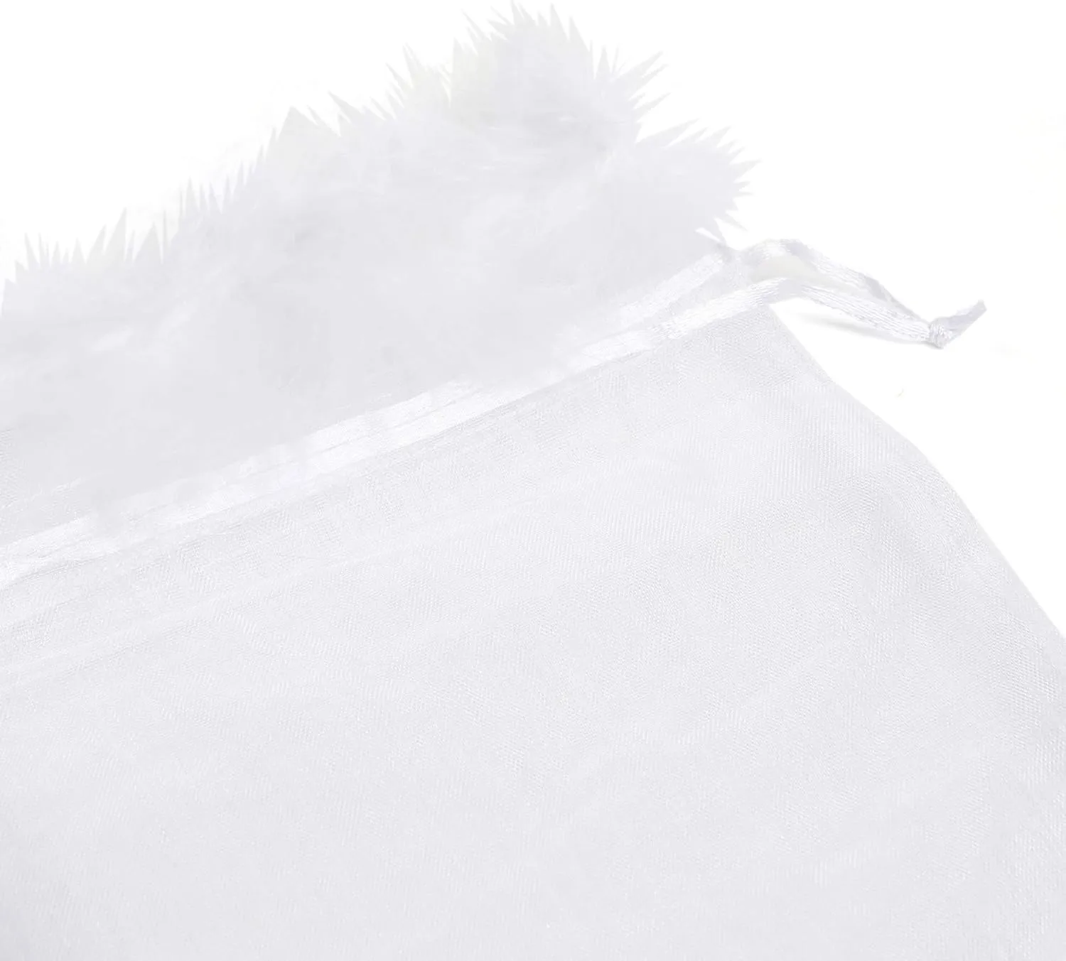 Organza Drawstring Bags Bulk, Feather Trimmed Top Pouches Bulk, Gift for Women Party Planner, White, 7x9 Inch
