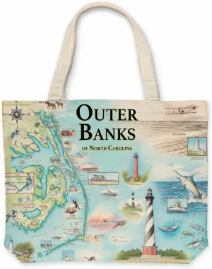 Outer Banks, North Carolina Map Canvas Tote Bag with Handles, Cloth Grocery Shopping Bag, Reusable & Eco-friendly Bag, 100% Cotton, Washable, 18 wide x 15 tall