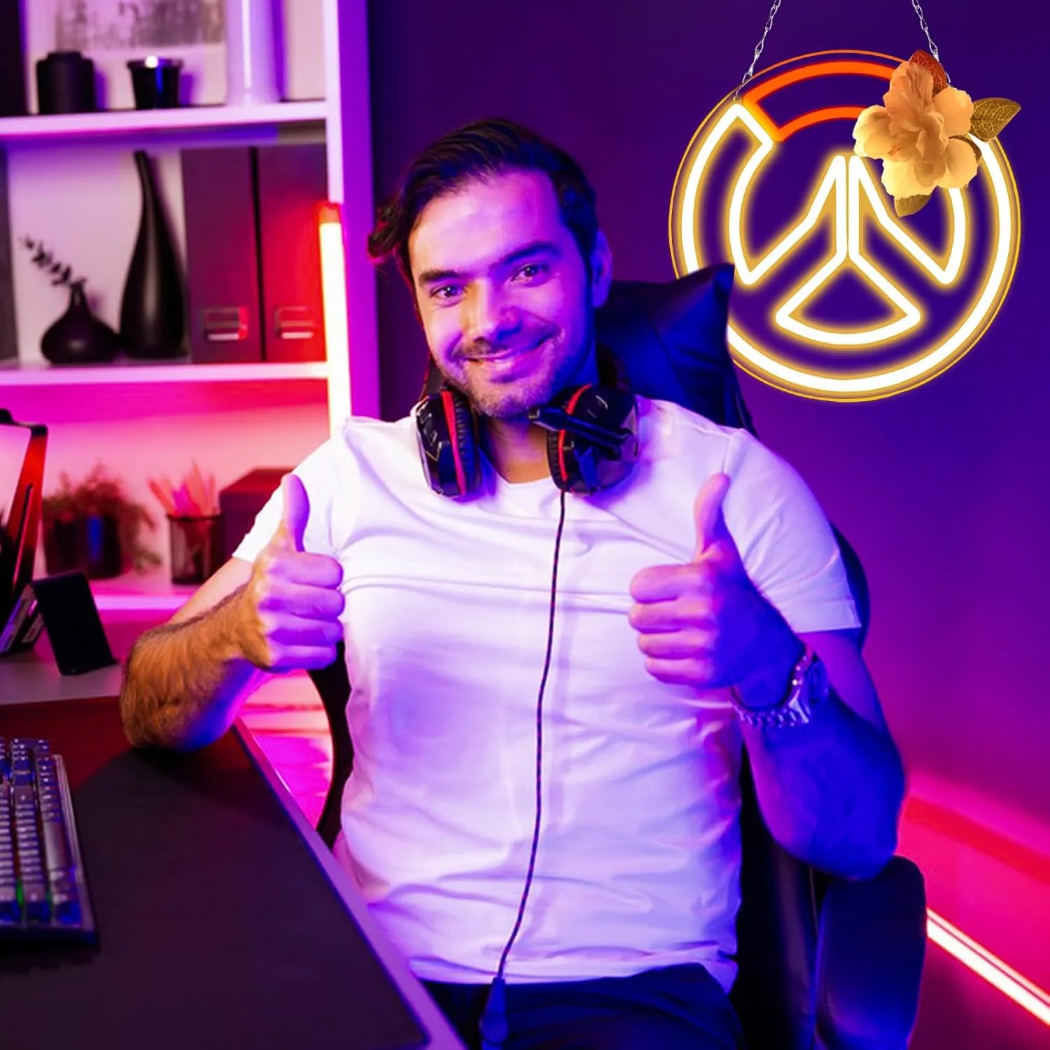 OW Game Neon Sign for Game Zone Decor,Led Lights for Man Cave PlayRoom Internet Bar or Bedroom Decoration.5V USB Powered,Easy Hanging.