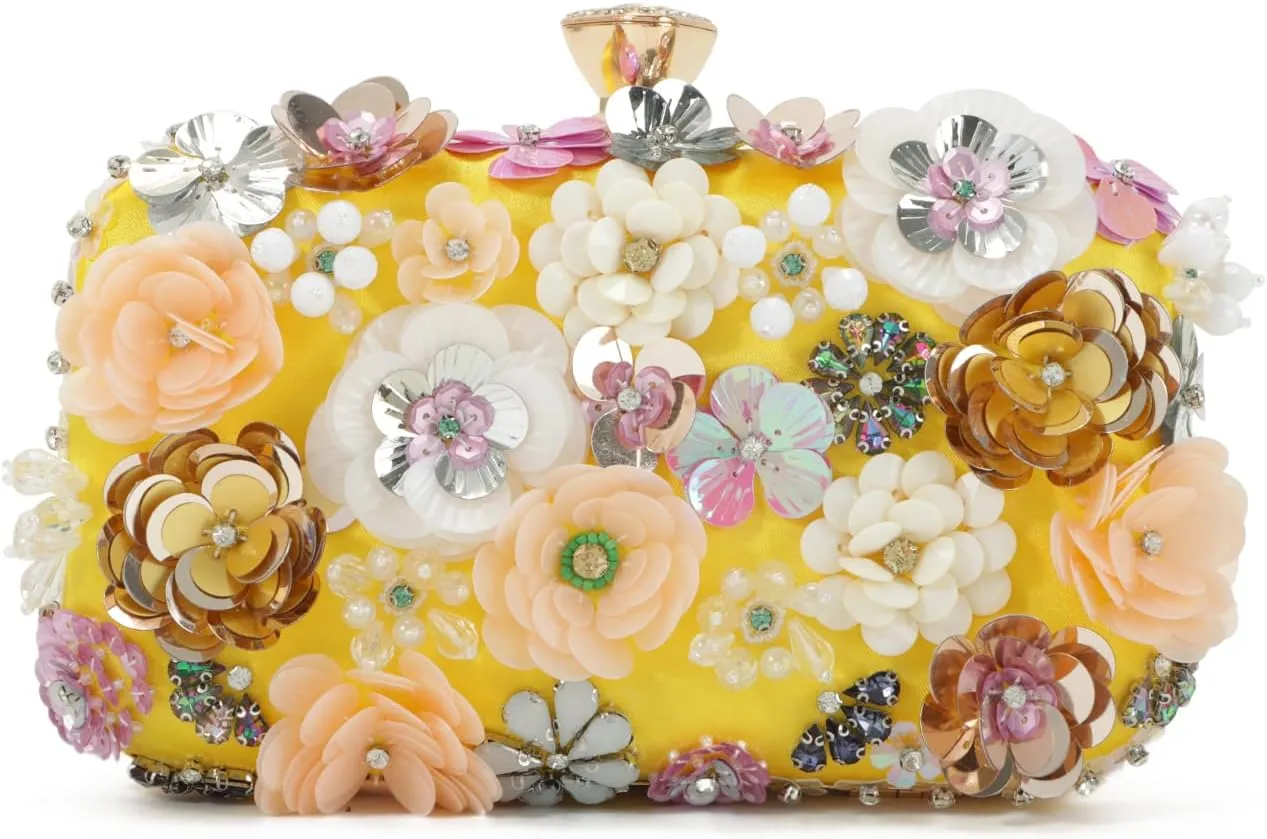 Oweisong 3D Flower Clutch Purses for Women Gold Formal Wedding Party Evening Bags Chain Floral Shoulder bag