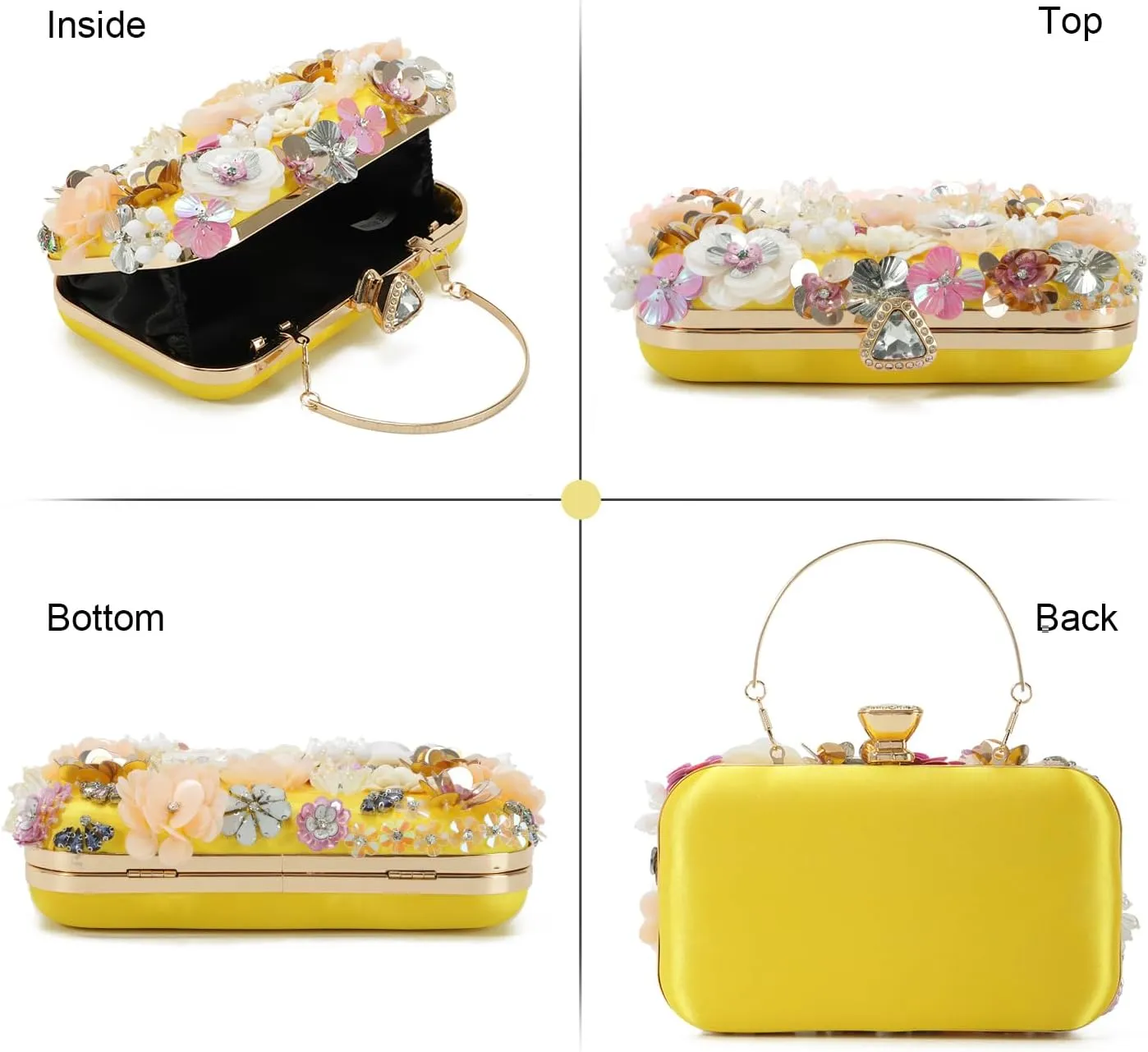 Oweisong 3D Flower Clutch Purses for Women Gold Formal Wedding Party Evening Bags Chain Floral Shoulder bag