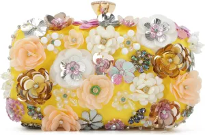 Oweisong 3D Flower Clutch Purses for Women Gold Formal Wedding Party Evening Bags Chain Floral Shoulder bag