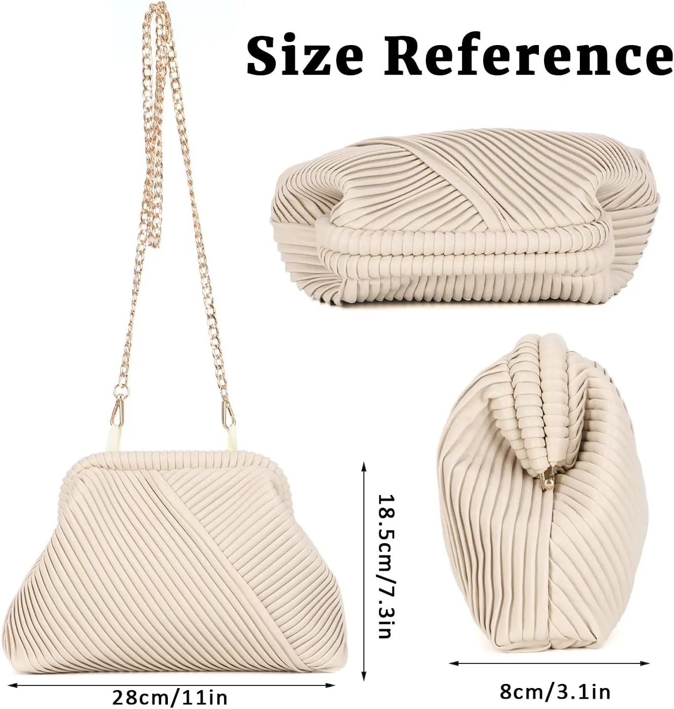 Oweisong Striped Clutch Purse for Women Ruched Leather Evening Bag Small Handbag Purse Cloud Dumpling Bag with Chain