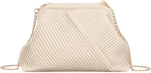 Oweisong Striped Clutch Purse for Women Ruched Leather Evening Bag Small Handbag Purse Cloud Dumpling Bag with Chain