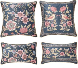 patdrea Designer Vintage Old School Velvet Throw Pillow Cover,Multiple Floral Rampage Collection Pattern,Decorative Lumbar Square Pillowcases Cushion for Bed Living Room Outdoor Car,Pack of 4