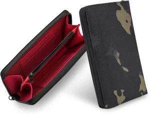 PC2 EDC Long Wallet, Portable Men's Clutch Bag for Storage Cash and Phone, Durable Large Zippered Purse with Coin Pocket and Card Slots(Black Camo)