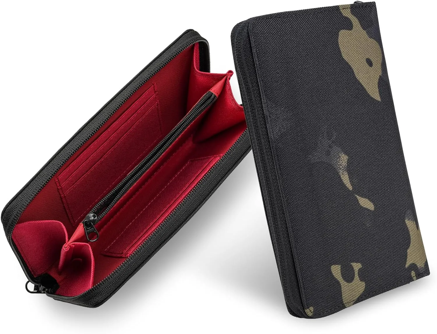 PC2 EDC Long Wallet, Portable Men's Clutch Bag for Storage Cash and Phone, Durable Large Zippered Purse with Coin Pocket and Card Slots(Black Camo)