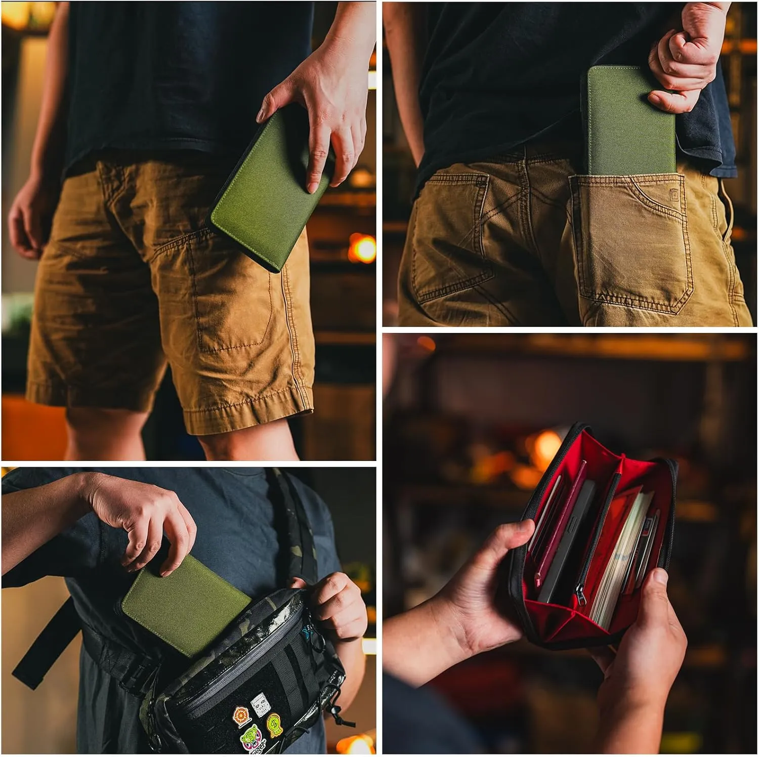 PC2 EDC Long Wallet, Portable Men's Clutch Bag for Storage Cash and Phone, Durable Large Zippered Purse with Coin Pocket and Card Slots(Green)