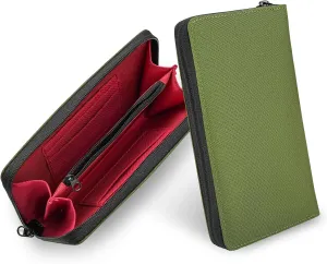 PC2 EDC Long Wallet, Portable Men's Clutch Bag for Storage Cash and Phone, Durable Large Zippered Purse with Coin Pocket and Card Slots(Green)