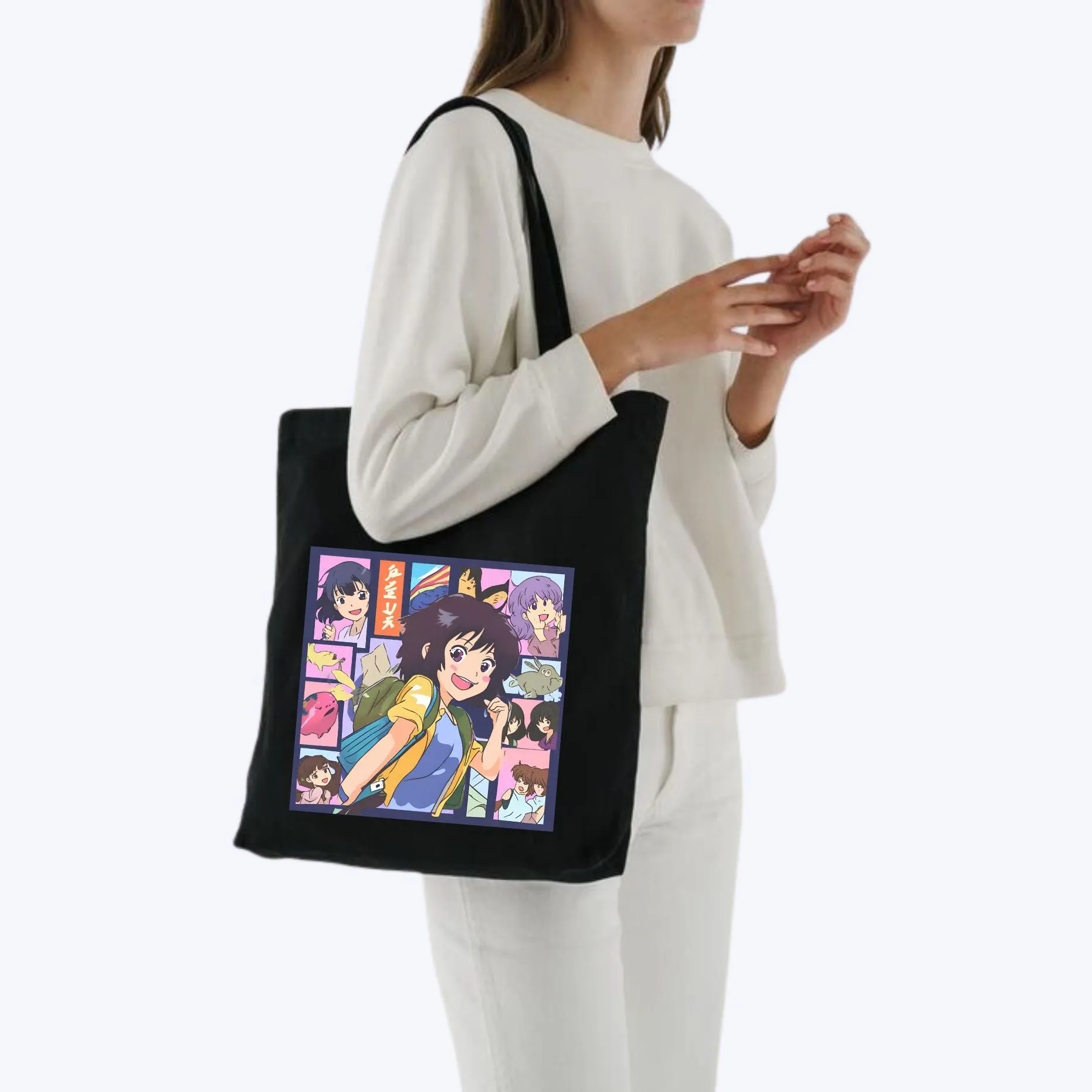Peach Blossom Women's Cotton Printed Tote Bag With Zipper and Pouch