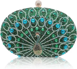 Peacock Evening Bag Rhinestone Clutch Bag for Women Sparkly Crystal Handbag Bridal Wedding Purse Elegant Shoulder Bag