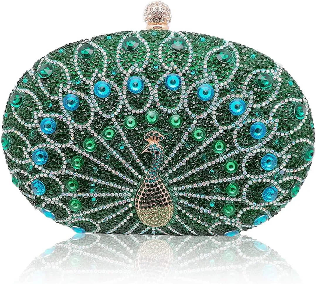 Peacock Evening Bag Rhinestone Clutch Bag for Women Sparkly Crystal Handbag Bridal Wedding Purse Elegant Shoulder Bag