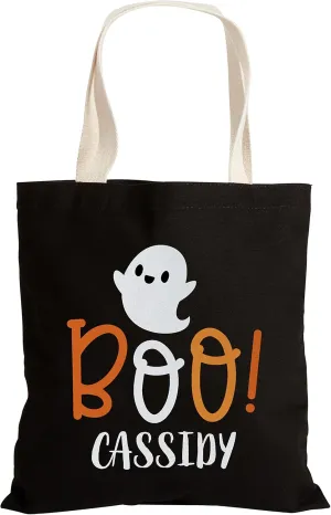 Personalization Universe Boo! Personalized Tote Bag, 100% Cotton, Reusable Grocery Bag, Trick or Treat Bag, Halloween Themed, Ideal for Halloween Candy, Bulk Shopping
