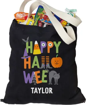 Personalization Universe Trick or Treat Halloween Candy Tote Bag, 100% Cotton, Machine Washable, Personalized Trick or Treat Bag for Kids, Shopping, and Grocery, 13" W x 14" H with 10" L Straps Black