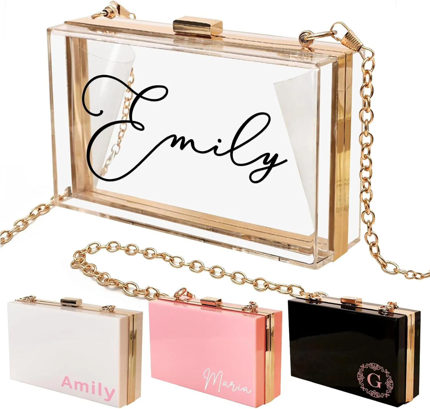Personalized Acrylic Clutch Bag, Clear Purse for Women, Evening Crossbody Bag with Removable Chain, Clear Clutch Handbags for Wedding Party Prom, Birthday, Mother's Day Gift Bride