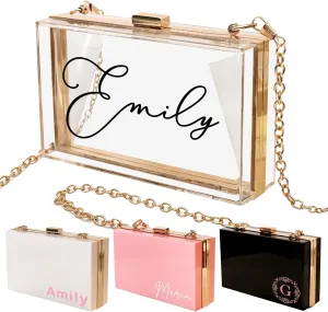 Personalized Acrylic Clutch Bag, Clear Purse for Women, Evening Crossbody Bag with Removable Chain, Clear Clutch Handbags for Wedding Party Prom, Birthday, Mother's Day Gift Bride