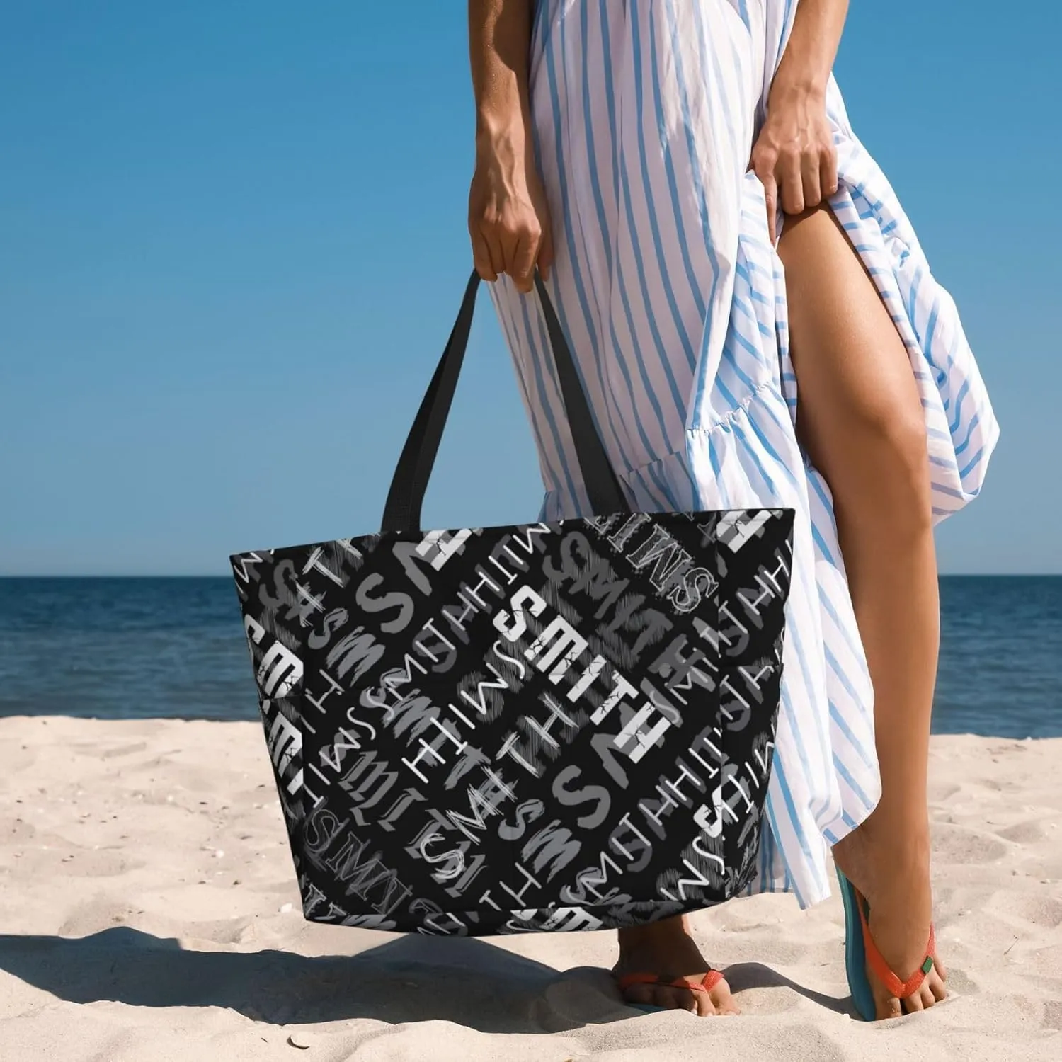 Personalized Beach Bag Custom Totes Bag Sandproof Swim Pool Bag With Zipper And Pockets for Women Travel Vacation Gym