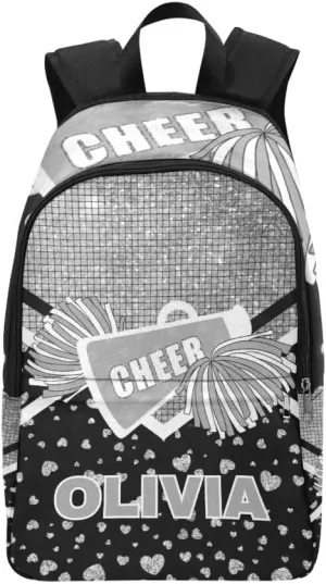 Personalized Cheer Cheerleader Grey Print Backpack with Name Custom Travel Daypack Bag for Man Woman Gifts