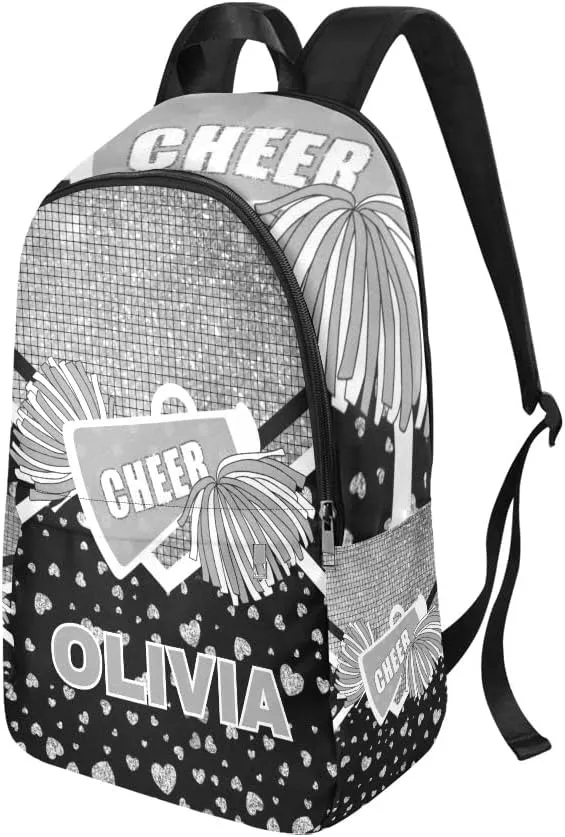 Personalized Cheer Cheerleader Grey Print Backpack with Name Custom Travel Daypack Bag for Man Woman Gifts