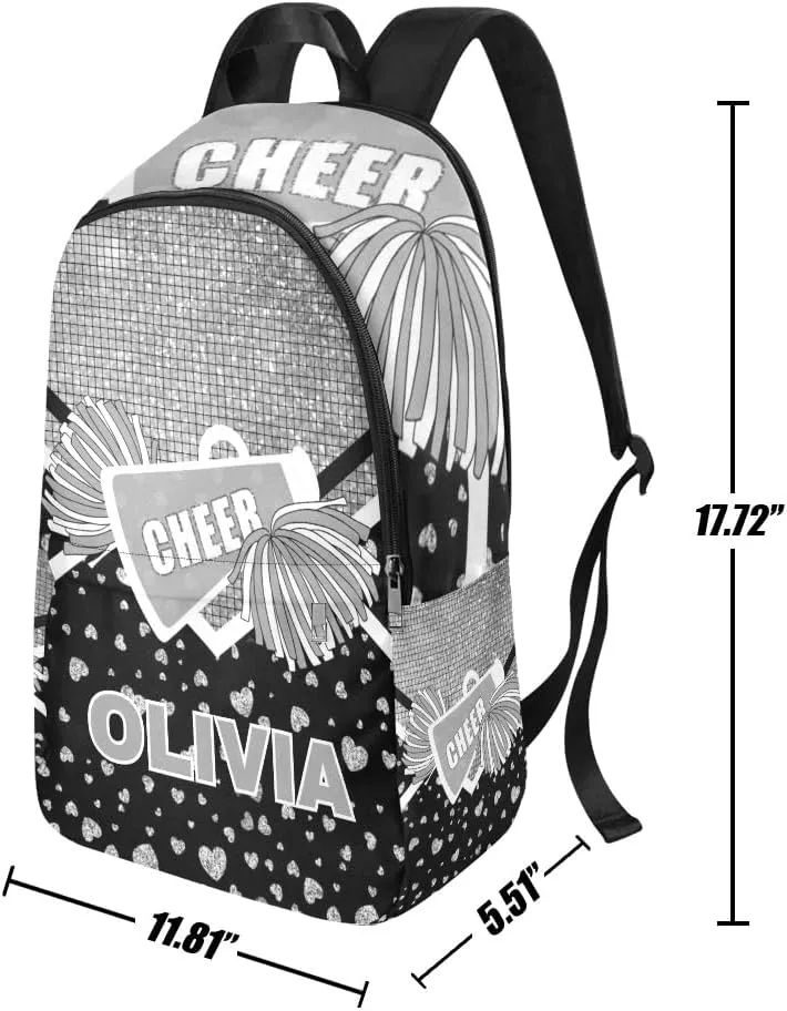 Personalized Cheer Cheerleader Grey Print Backpack with Name Custom Travel Daypack Bag for Man Woman Gifts