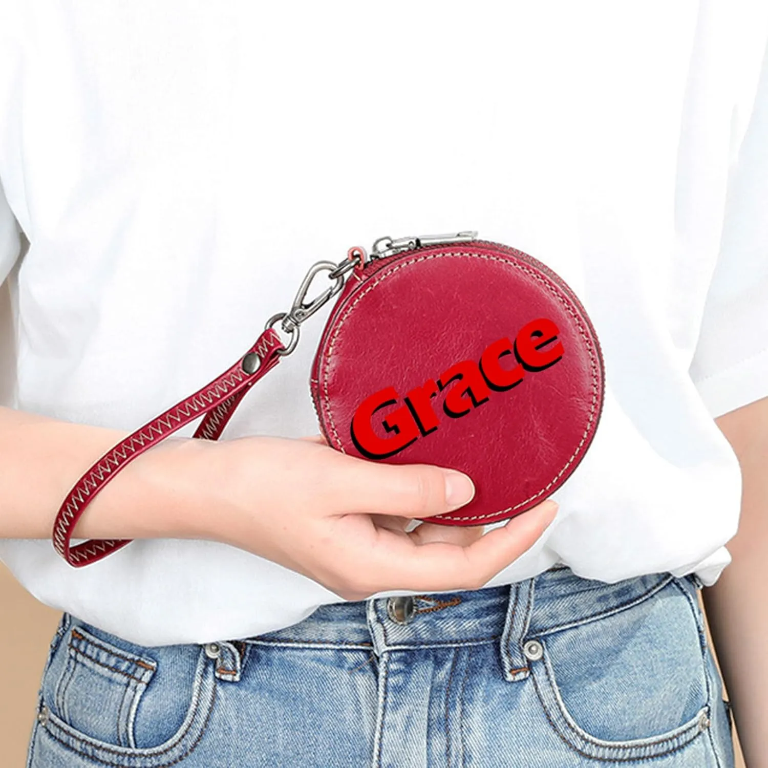 Personalized Coin Purse Pouch with Name, Custom Small Leather Change Purse for Coins Card Cash Zipper Mini Wallet for Women Men - Customized Gifts for Christmas Birthday Anniversary, Bridesmaid Gifts
