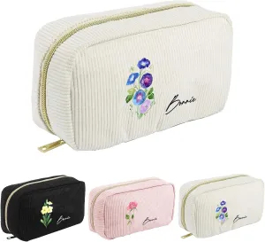 Personalized Cosmetic Bag for Women Customized Name Birth Flower Design Gift for Mom Wife Christmas Mother's Day