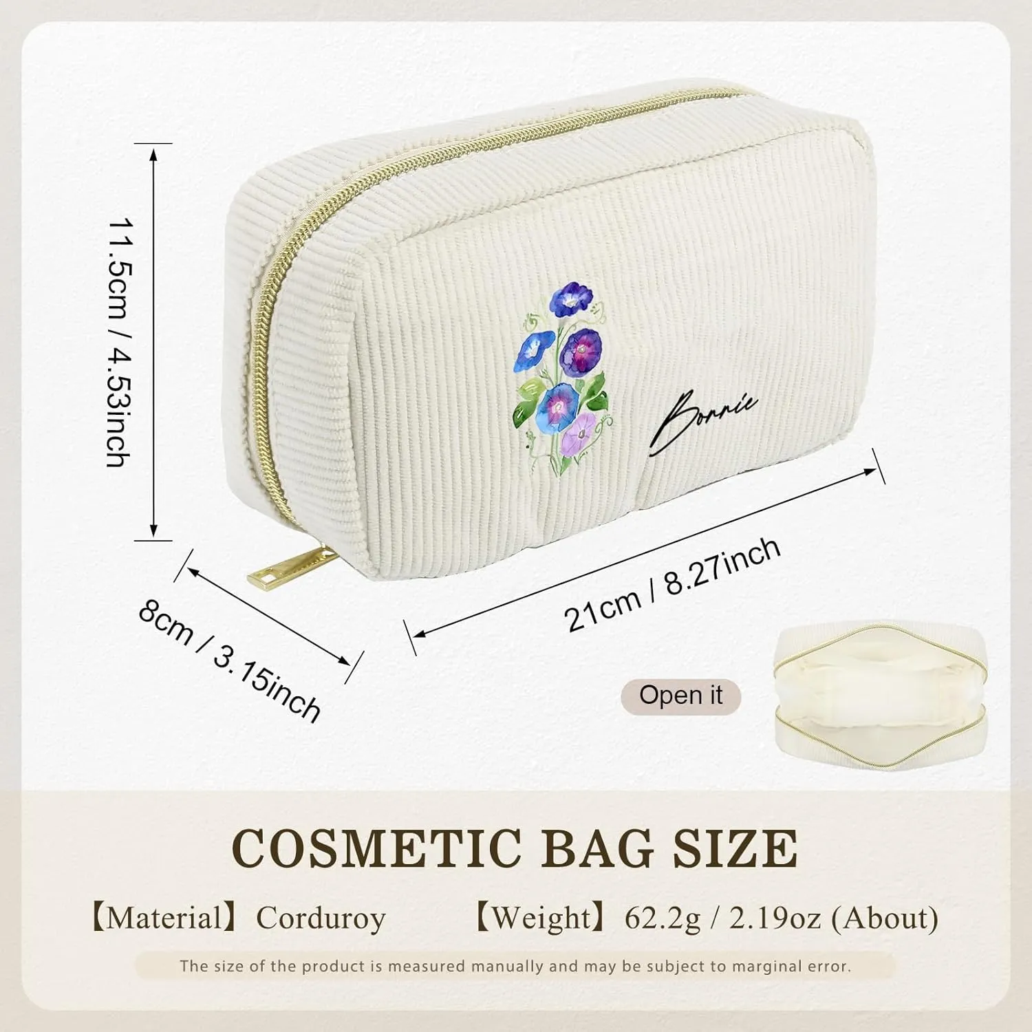 Personalized Cosmetic Bag for Women Customized Name Birth Flower Design Gift for Mom Wife Christmas Mother's Day
