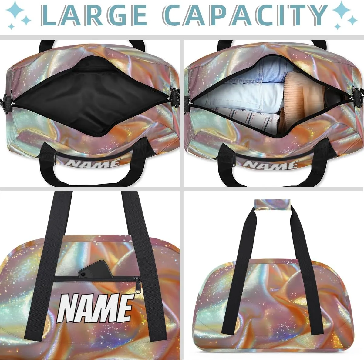 Personalized Custom Gym Bag for Women Men Carry on Ombre Glitter Travel Duffel Tote Sparkly Colorful Overnight Workout Weekender Bag