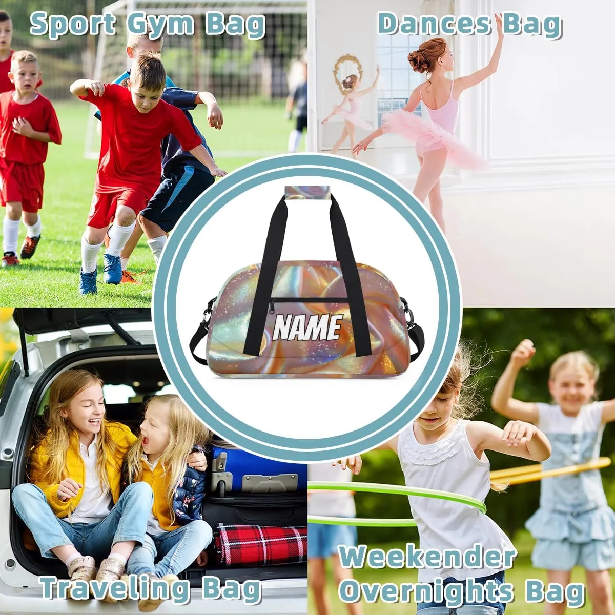 Personalized Custom Gym Bag for Women Men Carry on Ombre Glitter Travel Duffel Tote Sparkly Colorful Overnight Workout Weekender Bag
