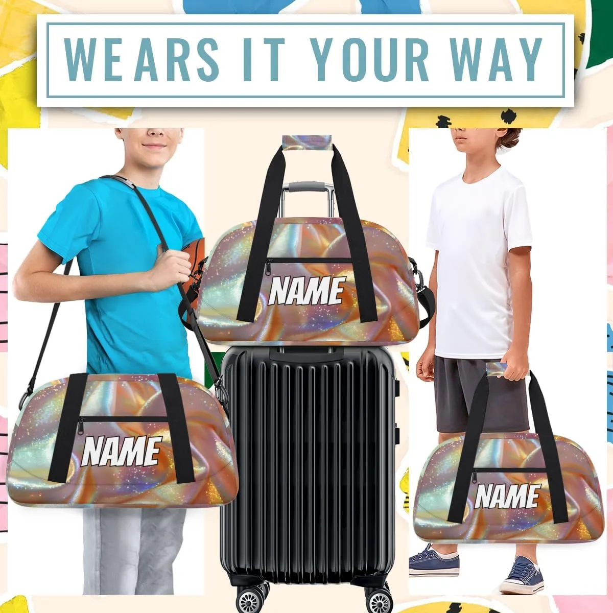 Personalized Custom Gym Bag for Women Men Carry on Ombre Glitter Travel Duffel Tote Sparkly Colorful Overnight Workout Weekender Bag