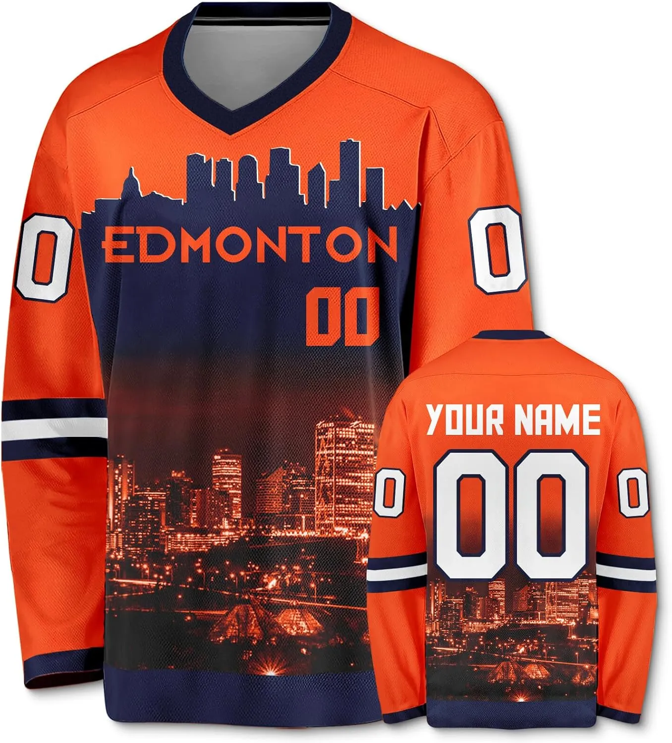Personalized Custom Hockey Jersey with Hockey City Night Skyline Fashion Hockey Fans Gifts for Men Women Youth