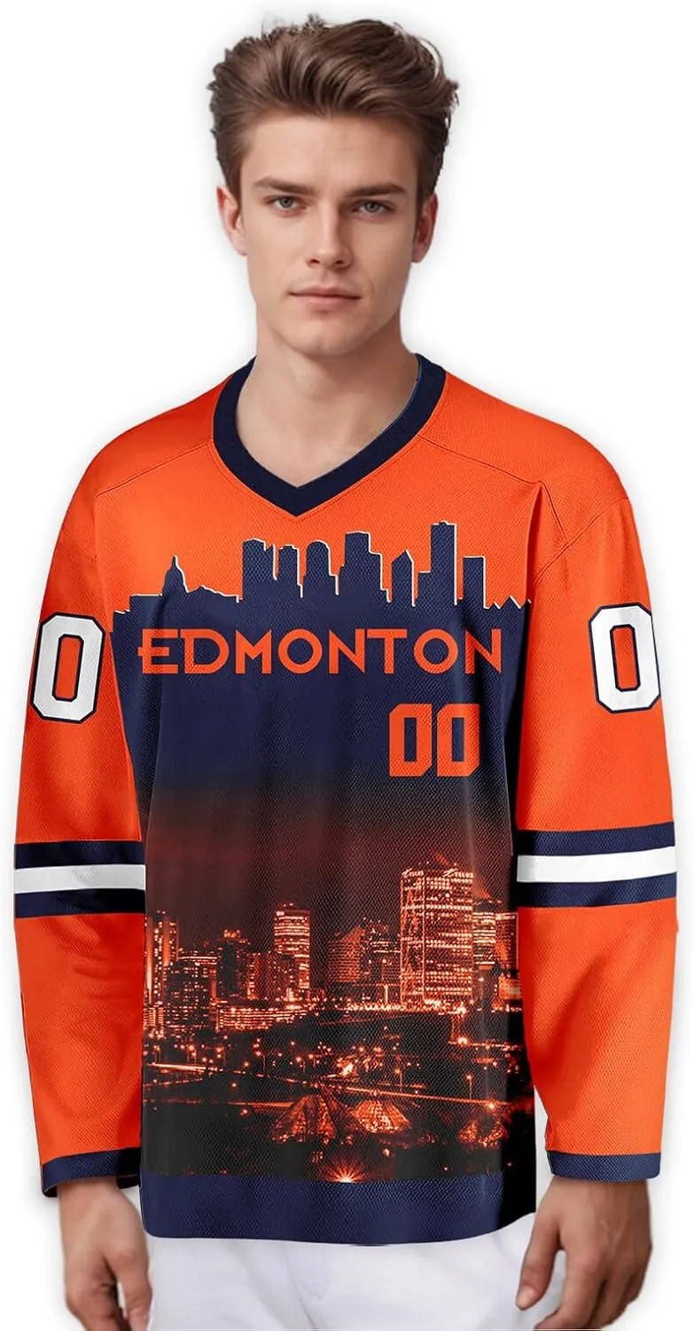 Personalized Custom Hockey Jersey with Hockey City Night Skyline Fashion Hockey Fans Gifts for Men Women Youth