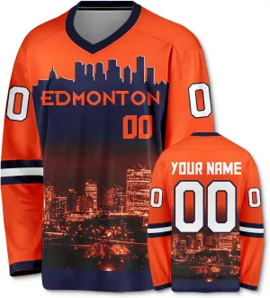 Personalized Custom Hockey Jersey with Hockey City Night Skyline Fashion Hockey Fans Gifts for Men Women Youth