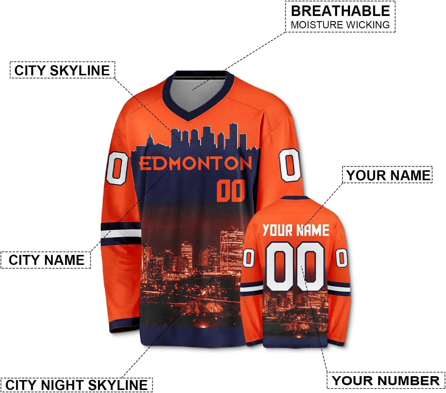 Personalized Custom Hockey Jersey with Hockey City Night Skyline Fashion Hockey Fans Gifts for Men Women Youth