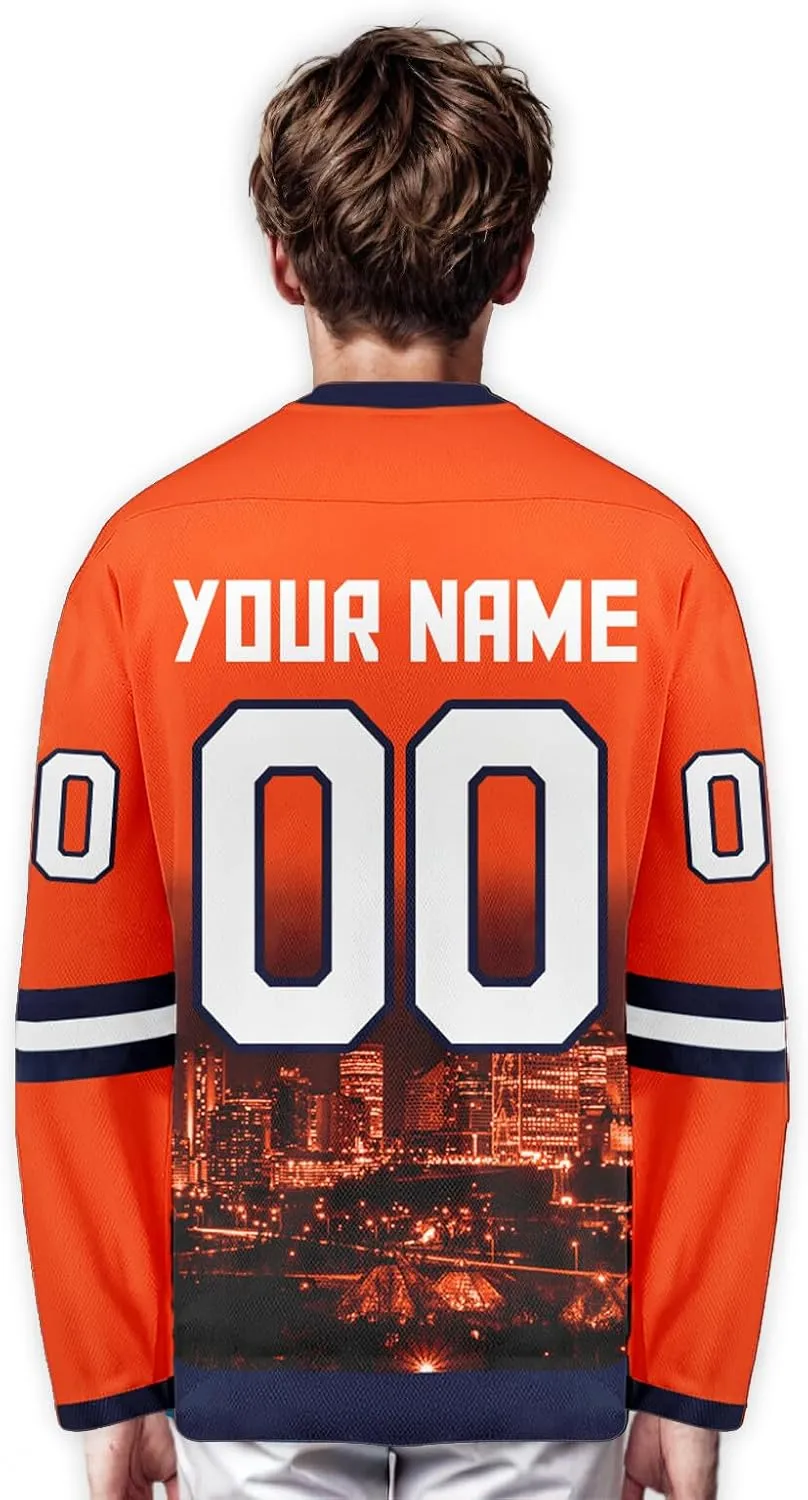 Personalized Custom Hockey Jersey with Hockey City Night Skyline Fashion Hockey Fans Gifts for Men Women Youth