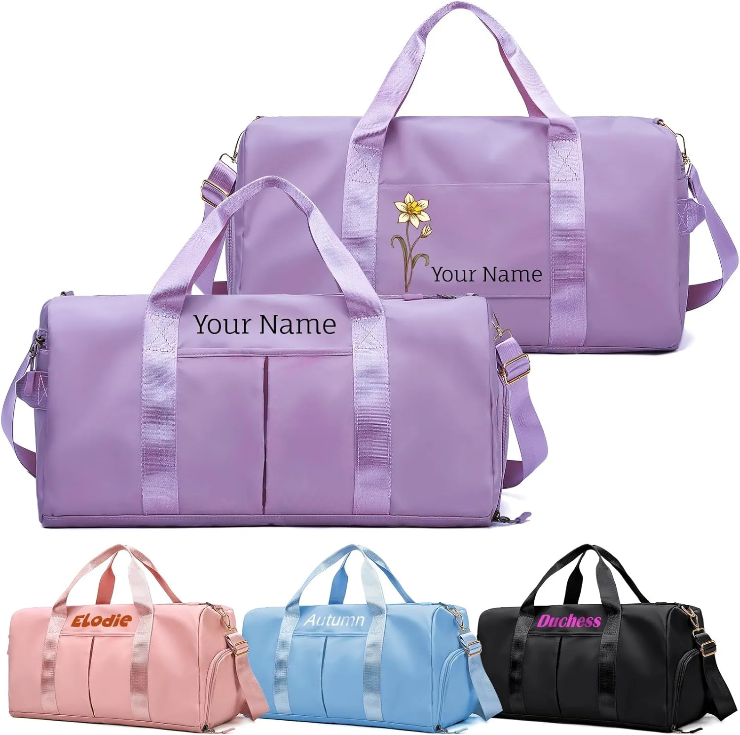 Personalized Duffle Bag, Custom Name Sports Gym Bag with Shoe Compartment&Dry Pockets, Waterproof Weekender Bags for Women and Men,Swim Dance Gym Travel Bag,Gifts for Groomsman, Bridesmaid