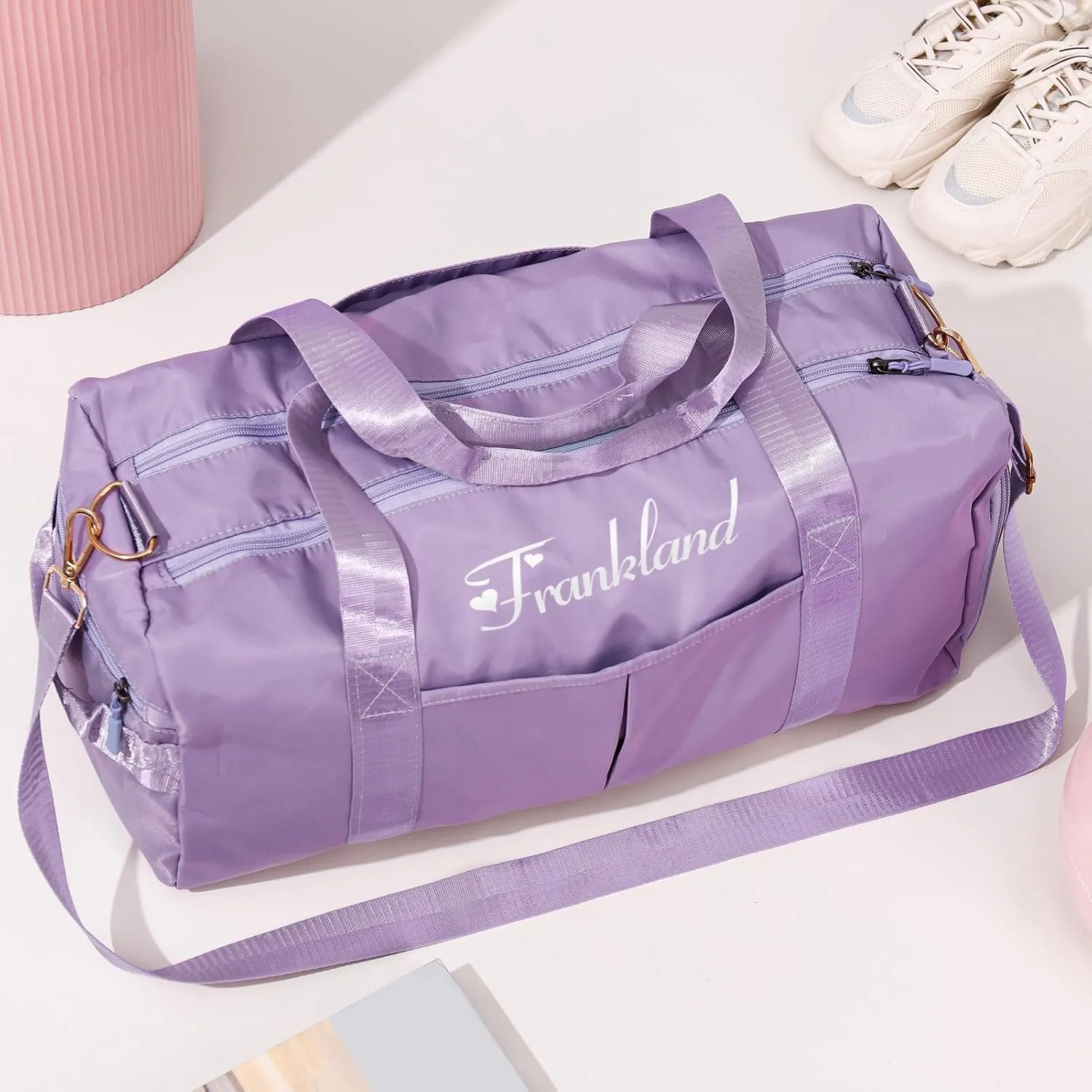 Personalized Duffle Bag, Custom Name Sports Gym Bag with Shoe Compartment&Dry Pockets, Waterproof Weekender Bags for Women and Men,Swim Dance Gym Travel Bag,Gifts for Groomsman, Bridesmaid