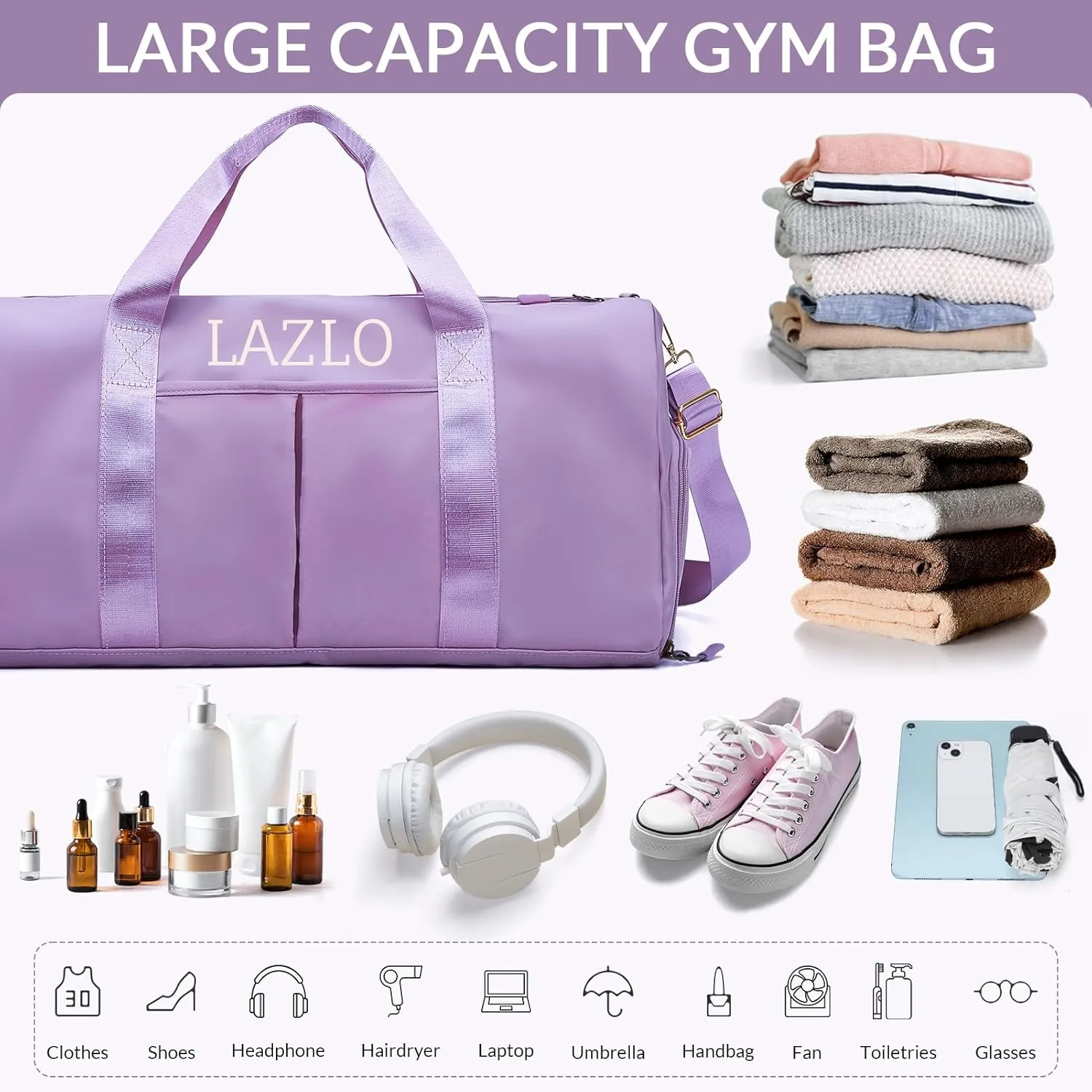 Personalized Duffle Bag, Custom Name Sports Gym Bag with Shoe Compartment&Dry Pockets, Waterproof Weekender Bags for Women and Men,Swim Dance Gym Travel Bag,Gifts for Groomsman, Bridesmaid