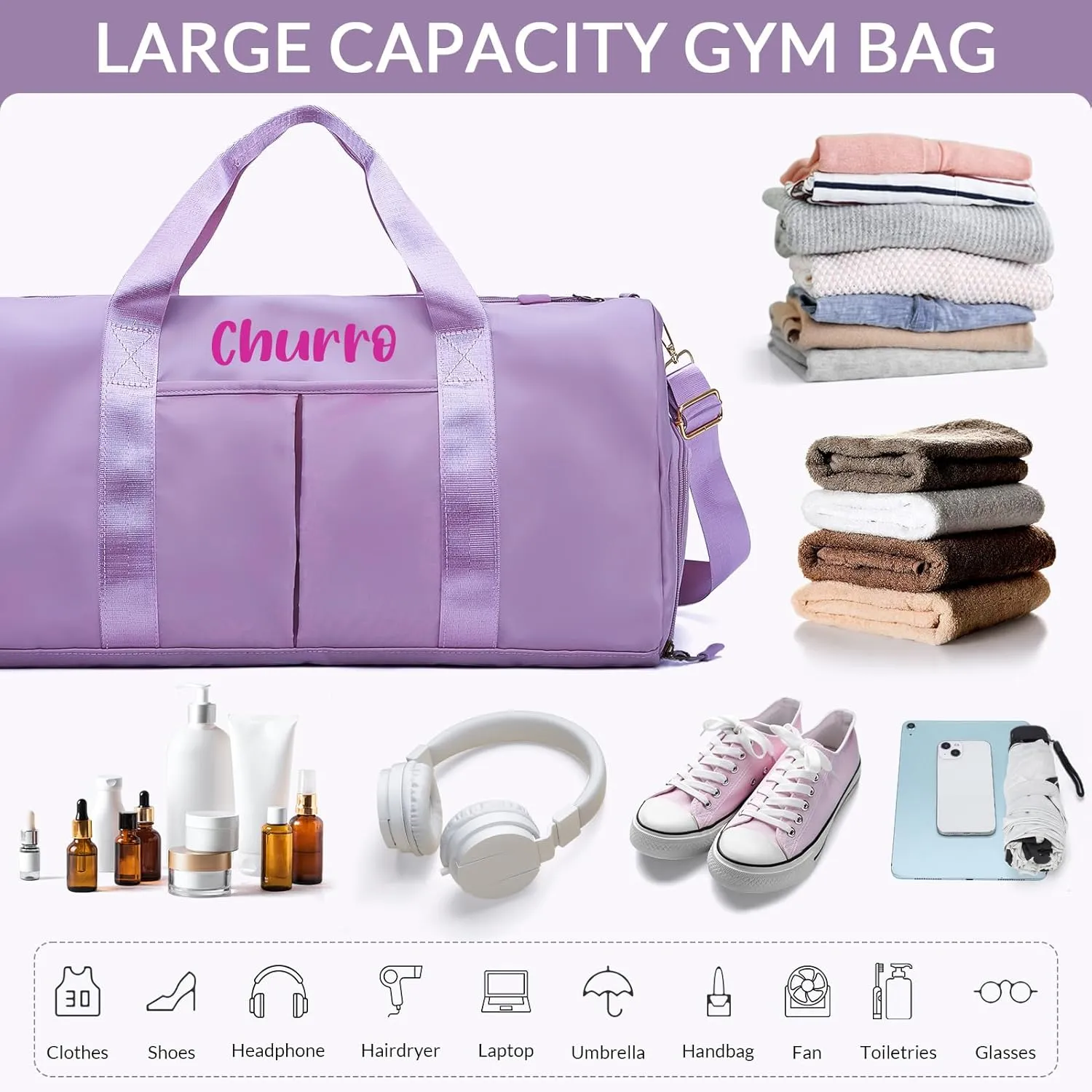 Personalized Duffle Bag, Custom Name Sports Gym Bag with Shoe Compartment&Dry Pockets,Waterproof Weekender Bags for Women and Men, Swim Dance Gym Travel Bag, Gifts for Groomsman,Bridesmaid