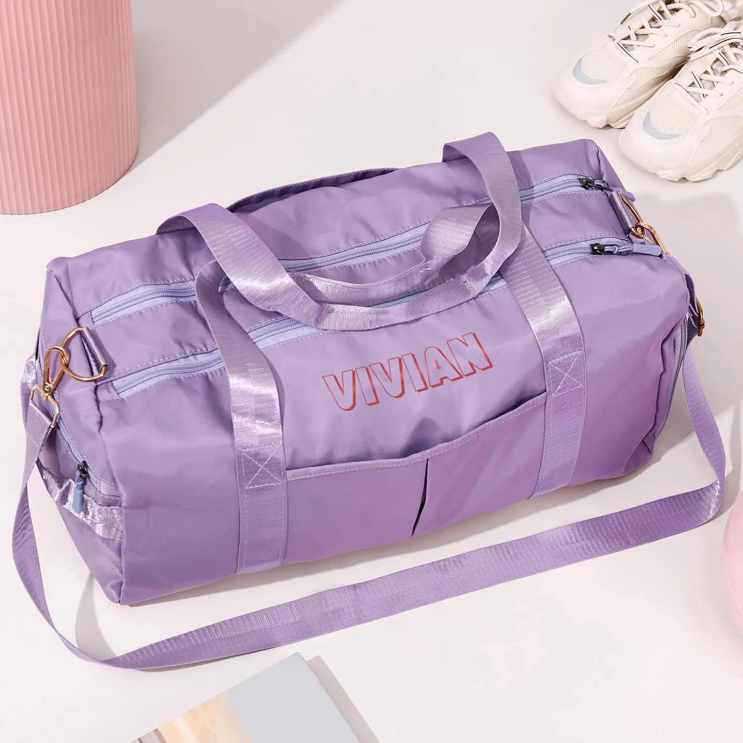 Personalized Duffle Bag, Custom Name Sports Gym Bag with Shoe Compartment&Dry Pockets,Waterproof Weekender Bags for Women and Men, Swim Dance Gym Travel Bag, Gifts for Groomsman,Bridesmaid