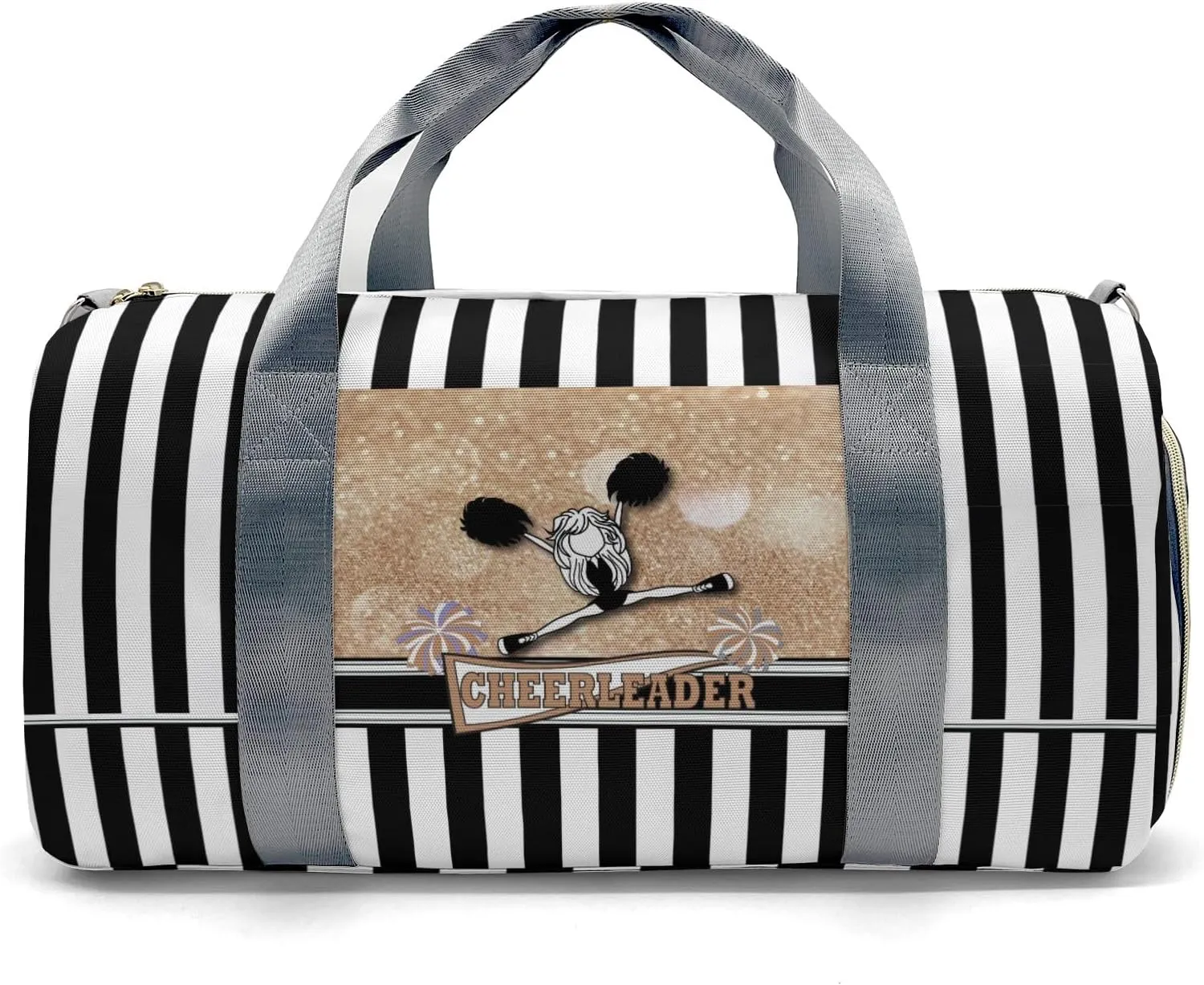Personalized Gift Duffel Bag Cheerleader Girl Sparkly Gold Pom Pom Travel in Style: Trendy Bags for Sport and Leisure