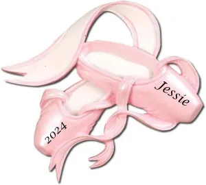 Personalized Kids Christmas Ornament 2022 - Child-Pink Ballet Shoes Christmas Tree Ornament - Pink Customized Keepsake - Gifts for Girls - Free Personalization