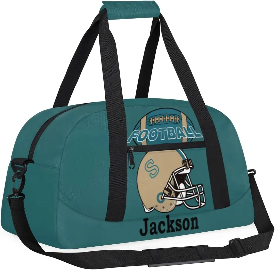 Personalized Kids Gym Bag, Custom Sport Duffel Bag for Boys - Overnight Weekender Bag Carry on Tote for Airplane Swim Travel - Dark Cyan