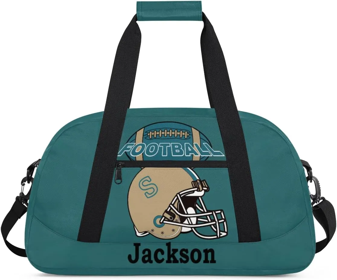 Personalized Kids Gym Bag, Custom Sport Duffel Bag for Boys - Overnight Weekender Bag Carry on Tote for Airplane Swim Travel - Dark Cyan