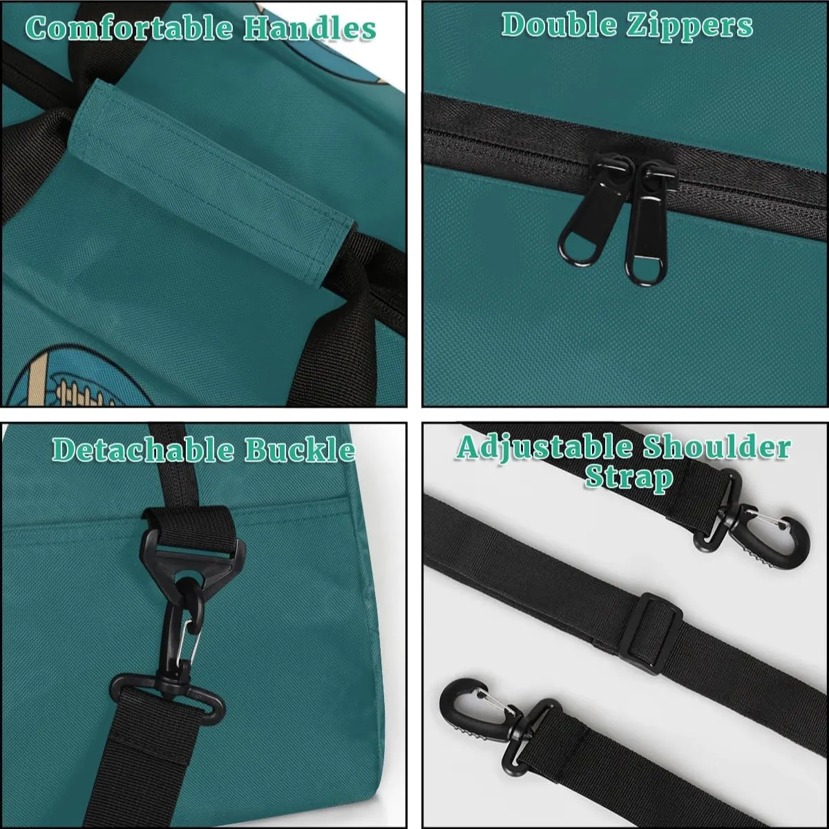 Personalized Kids Gym Bag, Custom Sport Duffel Bag for Boys - Overnight Weekender Bag Carry on Tote for Airplane Swim Travel - Dark Cyan