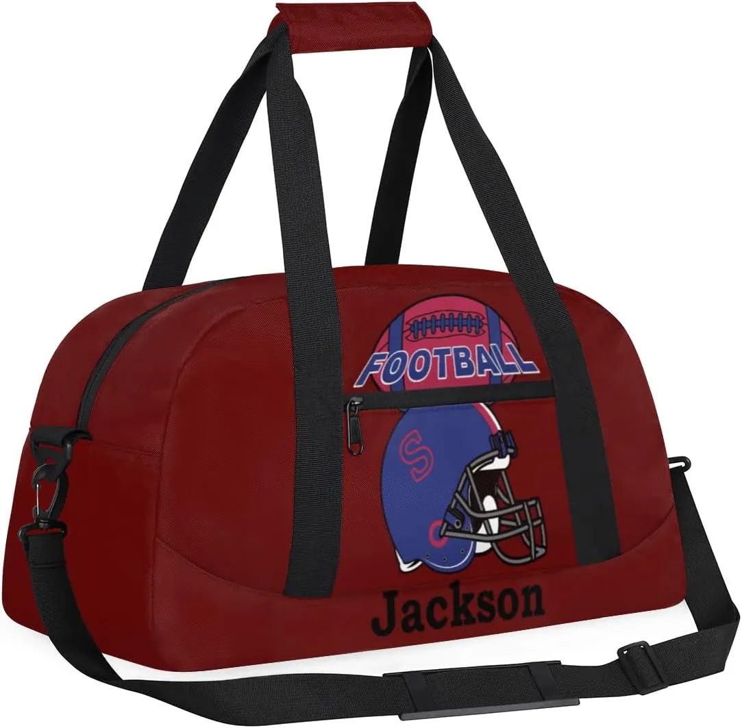 Personalized Kids Gym Bag, Custom Sport Duffel Bag for Boys - Overnight Weekender Bag Carry on Tote for Airplane Swim Travel - Maroon