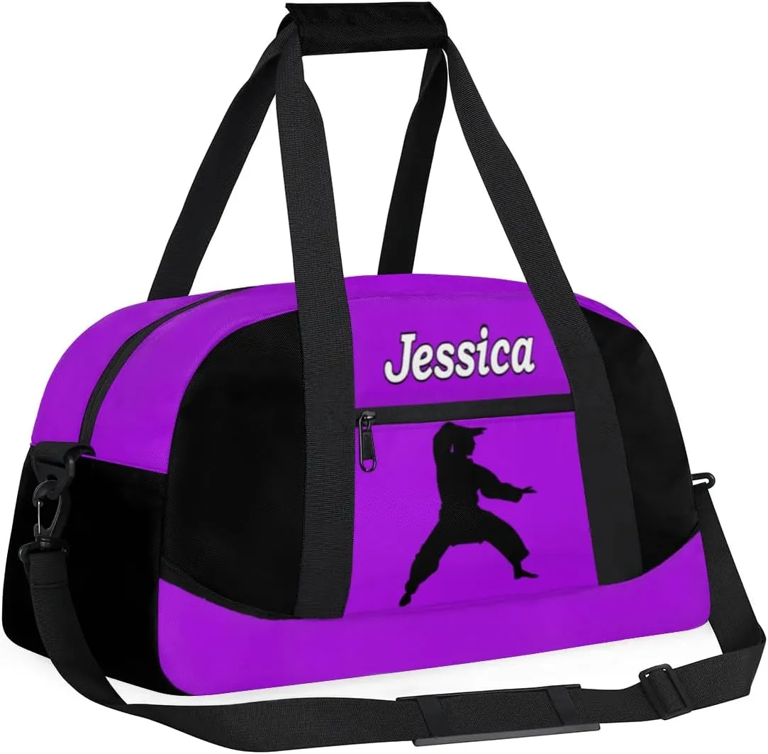 Personalized Kids Gym Bag, Custom Sport Duffel Bag for Boys - Overnight Weekender Bag Carry on Tote for Airplane Swim Travel - Taekwondo Purple