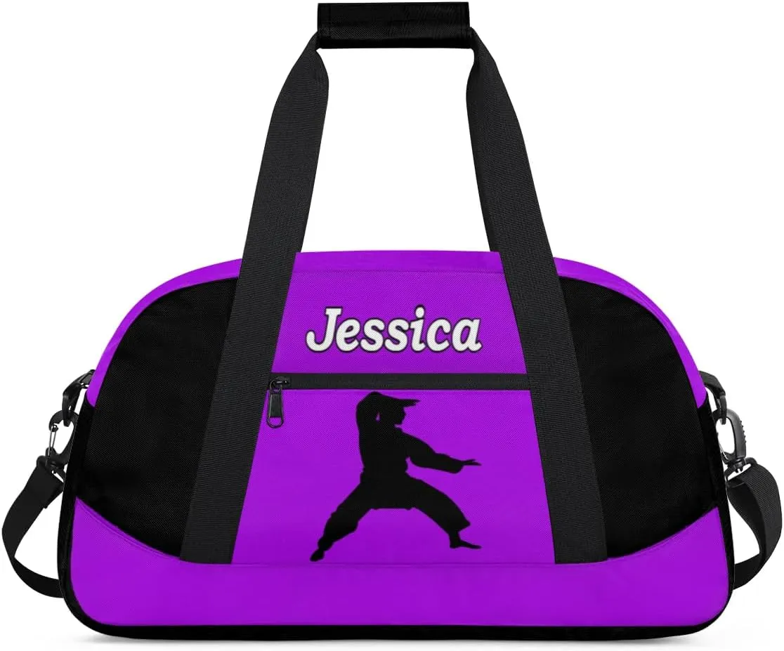 Personalized Kids Gym Bag, Custom Sport Duffel Bag for Boys - Overnight Weekender Bag Carry on Tote for Airplane Swim Travel - Taekwondo Purple